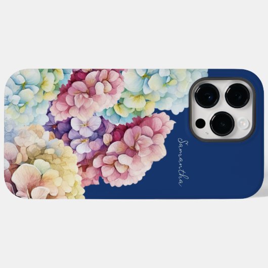 Waterverf Hydrangea gepersonaliseerd blauw Case-Mate iPhone Case (Achterkant (horizontaal))