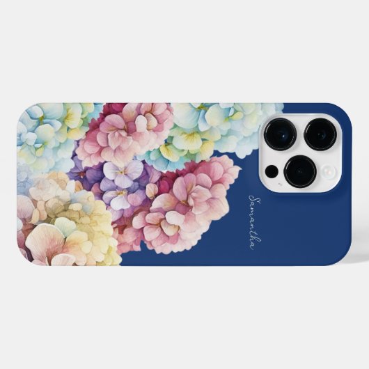 Waterverf Hydrangea gepersonaliseerd blauw iPhone Hoesje (Achterkant horizontaal)