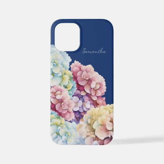 Waterverf Hydrangea gepersonaliseerd blauw iPhone Hoesje (Achterkant)