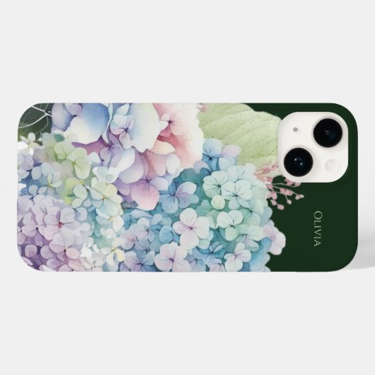 Waterverf Hydrangea gepersonaliseerd groen Case-Mate iPhone Case (Achterkant (horizontaal))
