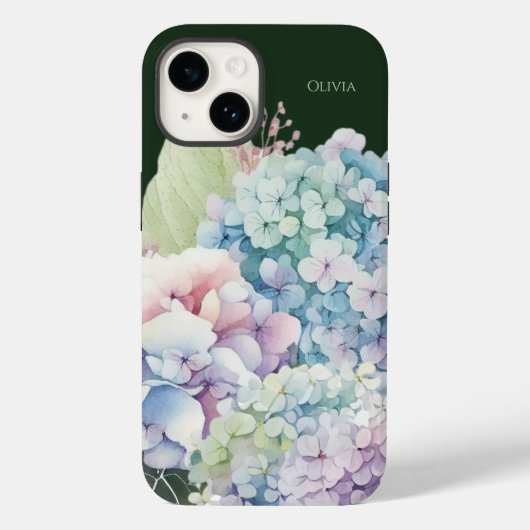 Waterverf Hydrangea gepersonaliseerd groen Case-Mate iPhone Case (Achterkant)