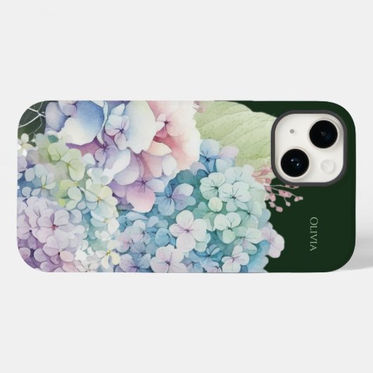 Waterverf Hydrangea gepersonaliseerd groen Case-Mate iPhone Case (Achterkant (horizontaal))