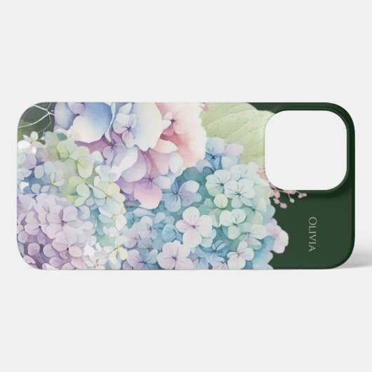 Waterverf Hydrangea gepersonaliseerd groen iPhone Hoesje (Achterkant horizontaal)