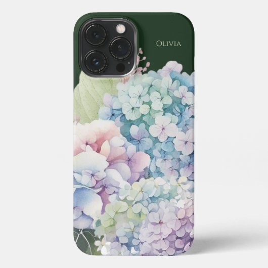 Waterverf Hydrangea gepersonaliseerd groen iPhone Hoesje (Achterkant)