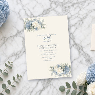 Waterverf Hydrangea Hoek 60ste Verjaardagsuitnodig Kaart