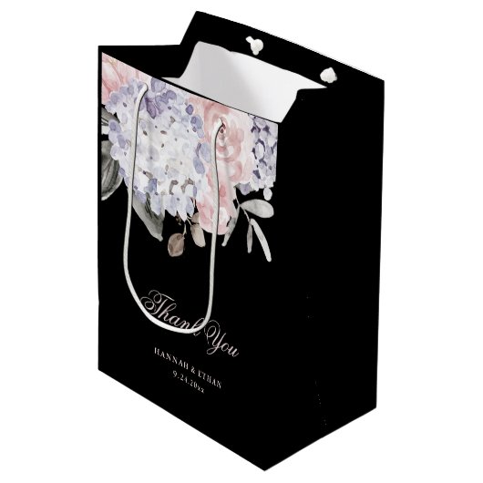  Waterverf Hydrangea op zwart | Weddenschap Medium Cadeauzakje (Voorkant Gekanteld)
