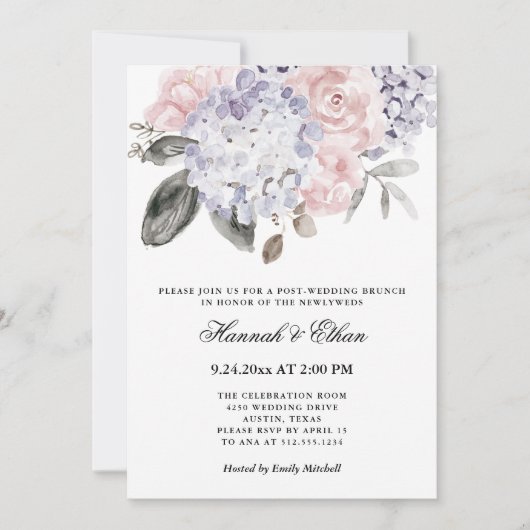  Waterverf Hydrangea | Post Wedding Brunch Kaart (Voorkant)