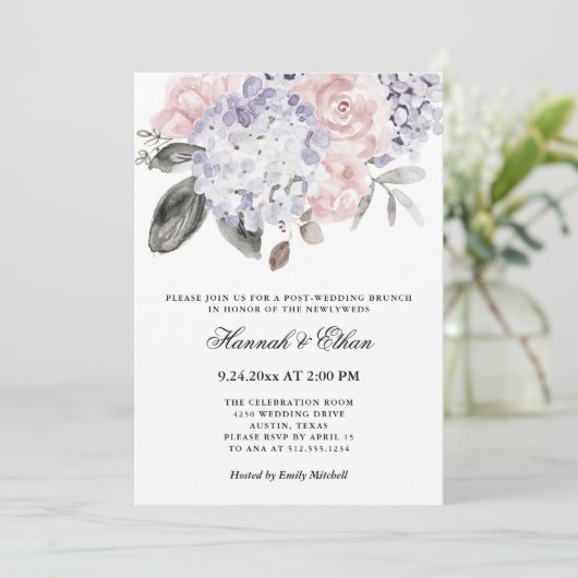  Waterverf Hydrangea | Post Wedding Brunch Kaart (Staand voorkant)