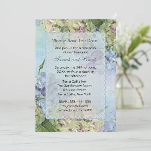 Waterverf Hydrangea repetitie Binneninrichting Save The Date (Staand voorkant)