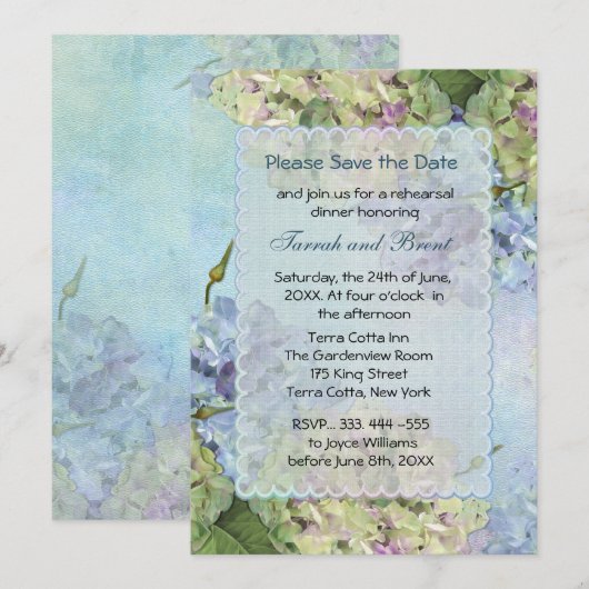 Waterverf Hydrangea repetitie Binneninrichting Save The Date (Voorkant / Achterkant)