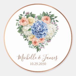 waterverf Hydrangea Roos Bloem Bruiloft Goud Ronde Sticker
