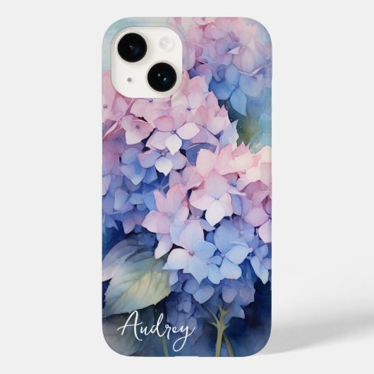 Waterverf Hydrangea Roze Paarse Naam Sjabloon Case-Mate iPhone Case (Achterkant)