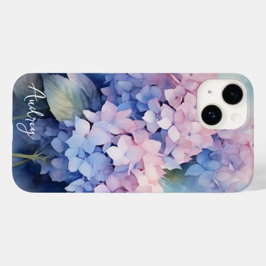 Waterverf Hydrangea Roze Paarse Naam Sjabloon Case-Mate iPhone Case (Achterkant (horizontaal))