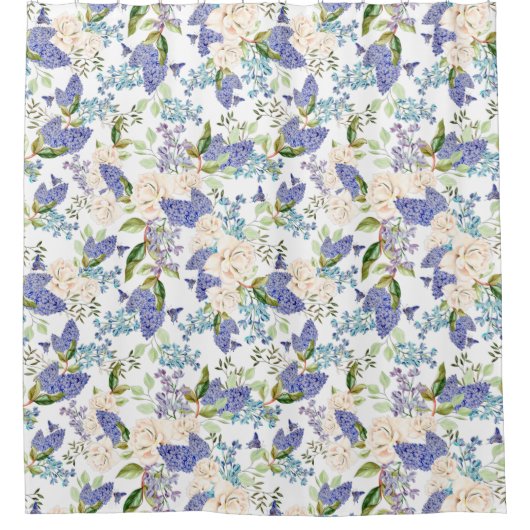 Waterverf Hydrangea & Rozen Bloemen Douchegordijn (Voorkant)