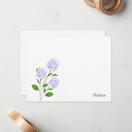 Waterverf Hydrangea Stems Notitiekaartje (Voorkant / Achterkant in situ)