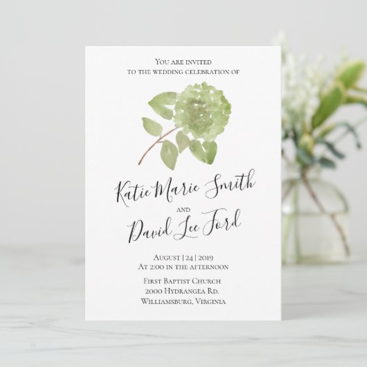 Waterverf Hydrangea Trouw Uitnodiging (Staand voorkant)