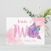 Waterverf hydrangea tweede uitnodiging (Staand voorkant)