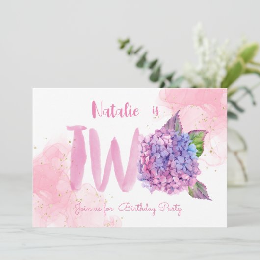 Waterverf hydrangea tweede uitnodiging (Staand voorkant)