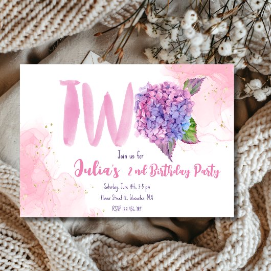 Waterverf hydrangea tweede verjaardag kaart