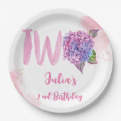 Waterverf hydrangea tweede verjaardag papieren bordje (Voorkant)