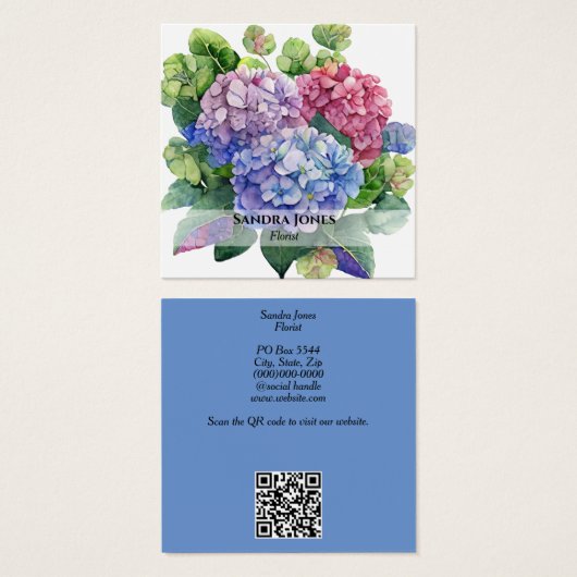 Waterverf Hydrangea Visitekaartjes (Voorkant /achterkant)