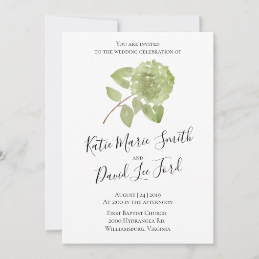 Waterverf Hydrangea Wedding Invitatie Aankondiging (Voorkant)