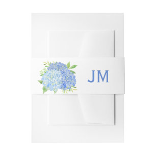 Waterverf Hydrangeas Blue Floral Monogram Weddensc Uitnodigingen Wikkel