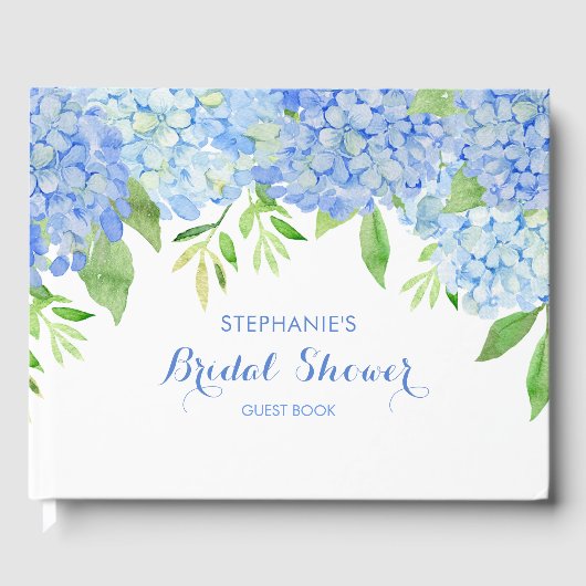 Waterverf Hydrangeas Blue Floral Vrijgezellenfeest Gastenboek (Voorkant)