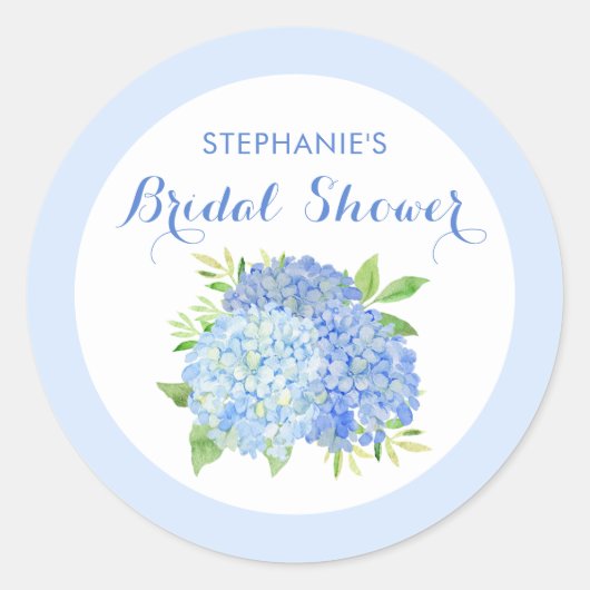 Waterverf Hydrangeas Blue Floral Vrijgezellenfeest Ronde Sticker (Voorkant)