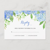 Waterverf Hydrangeas Blue Floral Wedding RSVP Informatiekaartje (Voorkant)