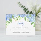 Waterverf Hydrangeas Blue Floral Wedding RSVP Informatiekaartje (Staand voorkant)