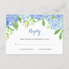 Waterverf Hydrangeas Blue Floral Wedding RSVP Informatiekaartje