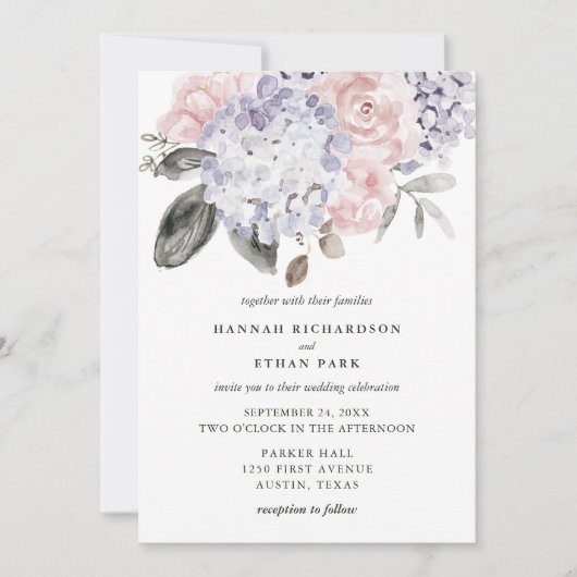 Waterverf Hydrangeas en Rozen | Weddenschap Kaart (Voorkant)