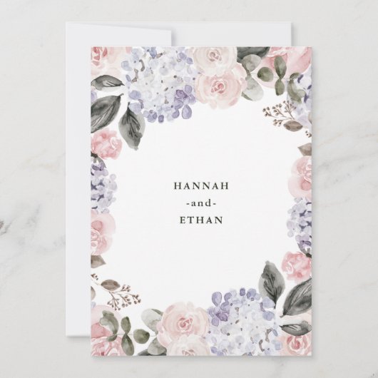  Waterverf Hydrangeas en Rozen | Weddenschap Kaart (Achterkant)