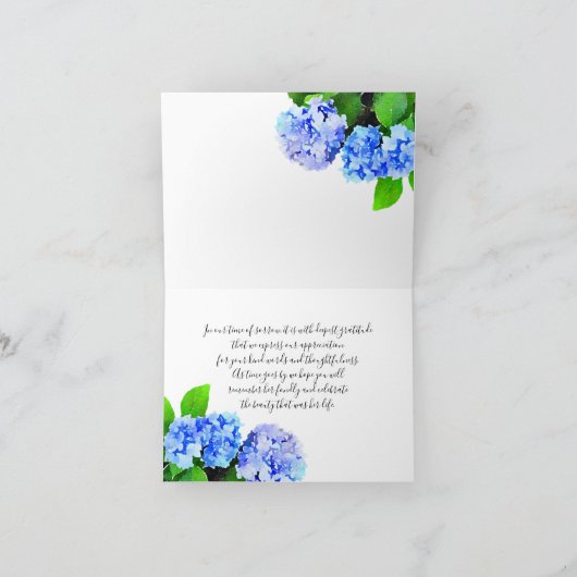Waterverf Hydrangeas Floral Bereavement Hartelijk  Bedankkaart (Binnen)
