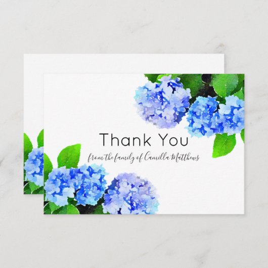 Waterverf Hydrangeas Floral Bereavement Hartelijk  Bedankkaart (Voorkant / Achterkant)