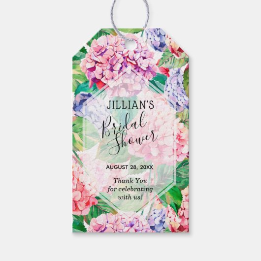 Waterverf Hydrangeas Floral Vrijgezellenfeest Cadeaulabel (Voorkant)