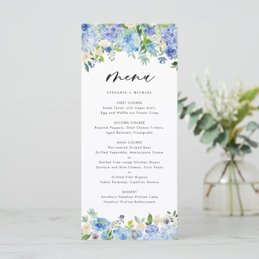 Waterverf Hydrangeas Floral WreatMenu II Menu (Staand voorkant)