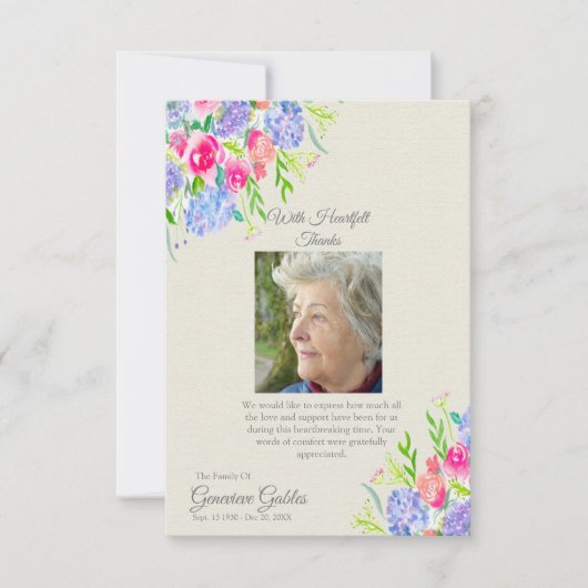 Waterverf Hydrangeas Foto Funeral Hartelijk dank Bedankkaart (Voorkant)