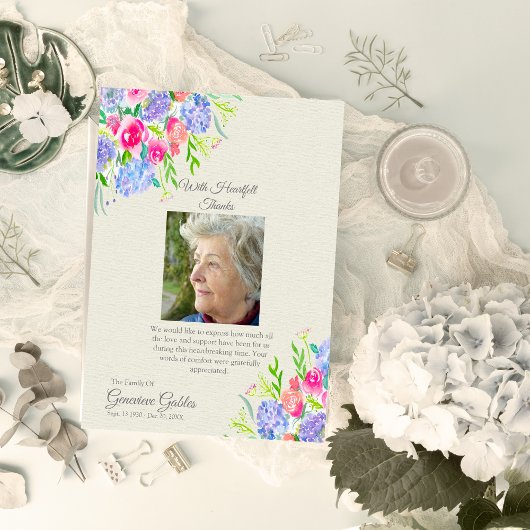 Waterverf Hydrangeas Foto Funeral Hartelijk dank Bedankkaart