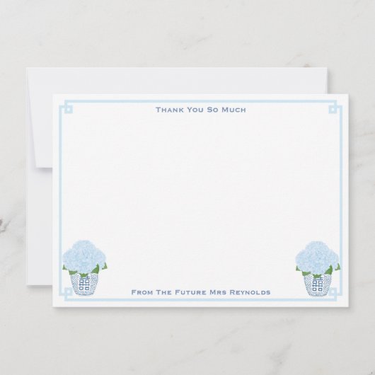 Waterverf Hydrangeas Iets Blauw Vrijgezellenfeest Bedankkaart (Voorkant)