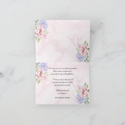 Waterverf Hydrangeas Peonies Floral Bereavement Bedankkaart (Binnen)