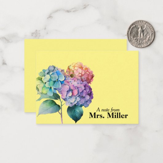 Waterverf Hydrangeas Persoonlijke Kaart van de Not Notitiekaartje (Voorkant / Achterkant in situ)