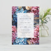 Waterverf Hydrangeas Roze Blauw Bruiloft Kaart (Staand voorkant)