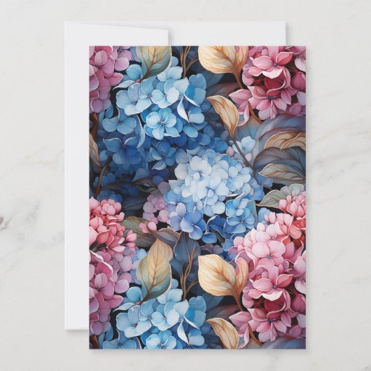 Waterverf Hydrangeas Roze Blauw Bruiloft Kaart (Achterkant)