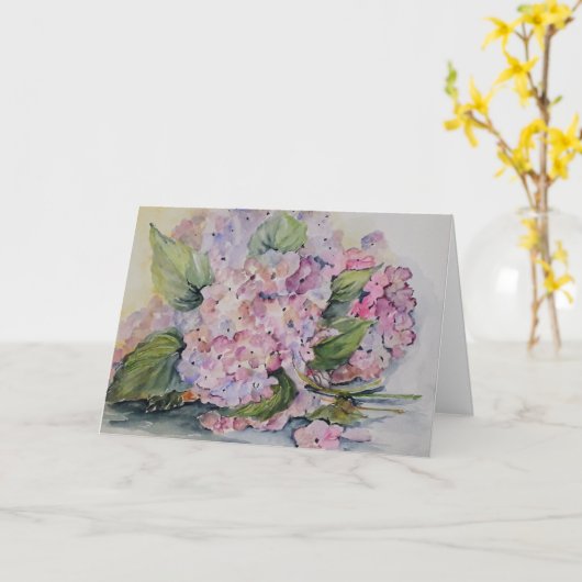 Waterverf hydrangeas schoppen van roze en lilak kaart (Gele Bloem)
