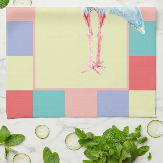 Waterverf Ibis Bird Checkerboard ontwerp Theedoek (Gevouwen)