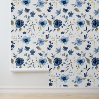 Waterverf Ice Blue Floral Behang