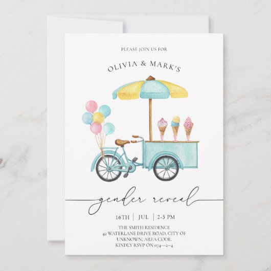 Waterverf Ice Cart Baby Geslacht onthullen Kaart (Voorkant)