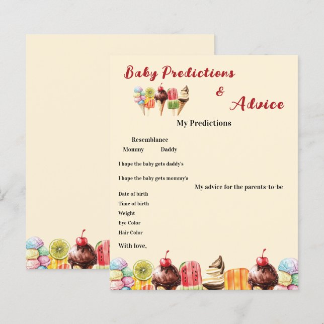 Waterverf Ice Cream Baby shower Game Flyer (Voorkant / Achterkant)